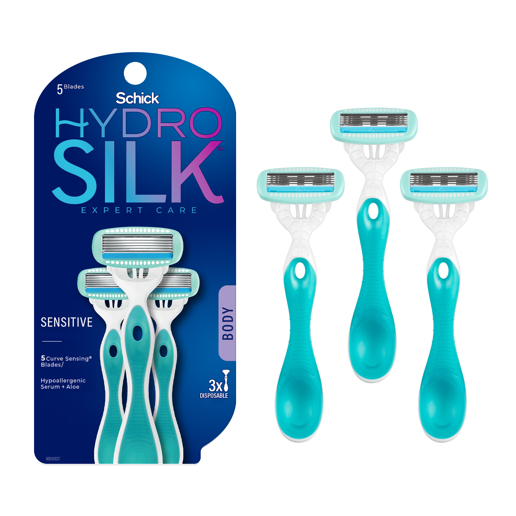 Schick Hydro Silk Sensitive Skin Womens Disposable Razors, 3 Ct, 5-Blade Disposable Razors For Women